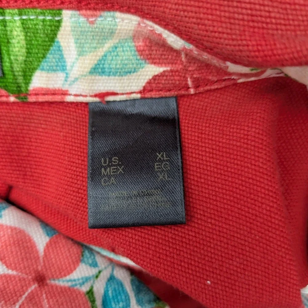 Liz Claiborne Button Up 3/4‎ Sleeve Red Floral Denim Style Jacket Size XL